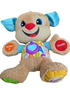 Interactive Tan ABC Puppy Plush with Blue Ears 3 Levels Baby 0-36 Months
